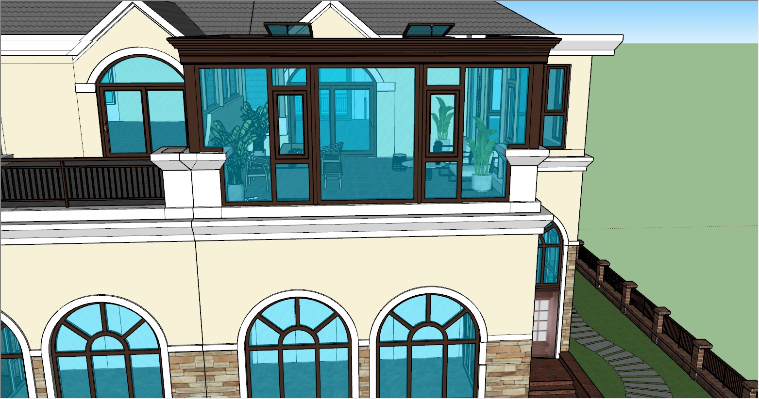 别墅三楼露台欧式风格阳光房设计SU效果图