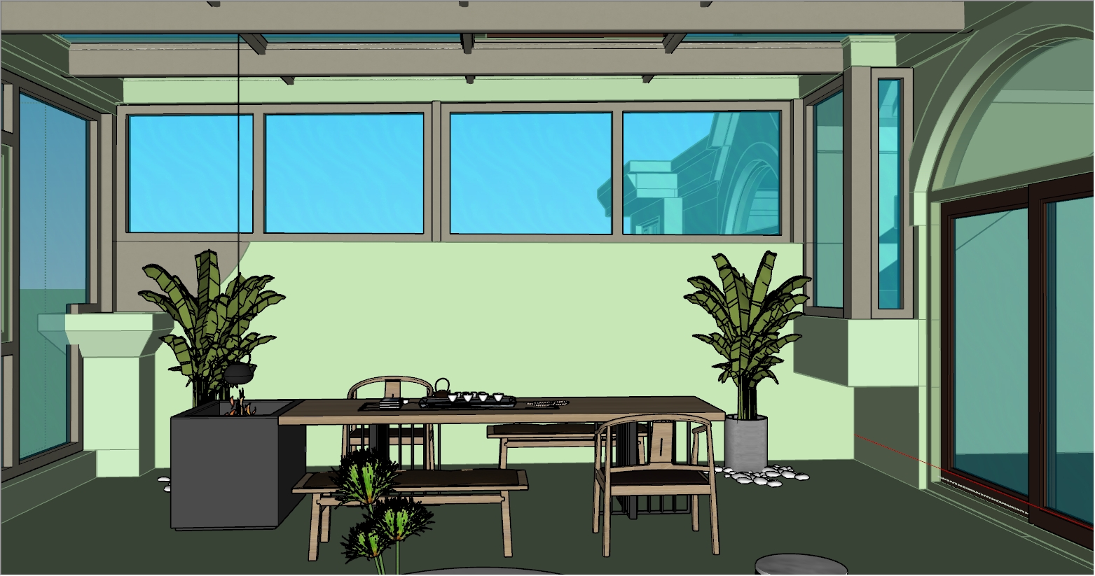 别墅三楼露台欧式风格阳光房设计SU效果图