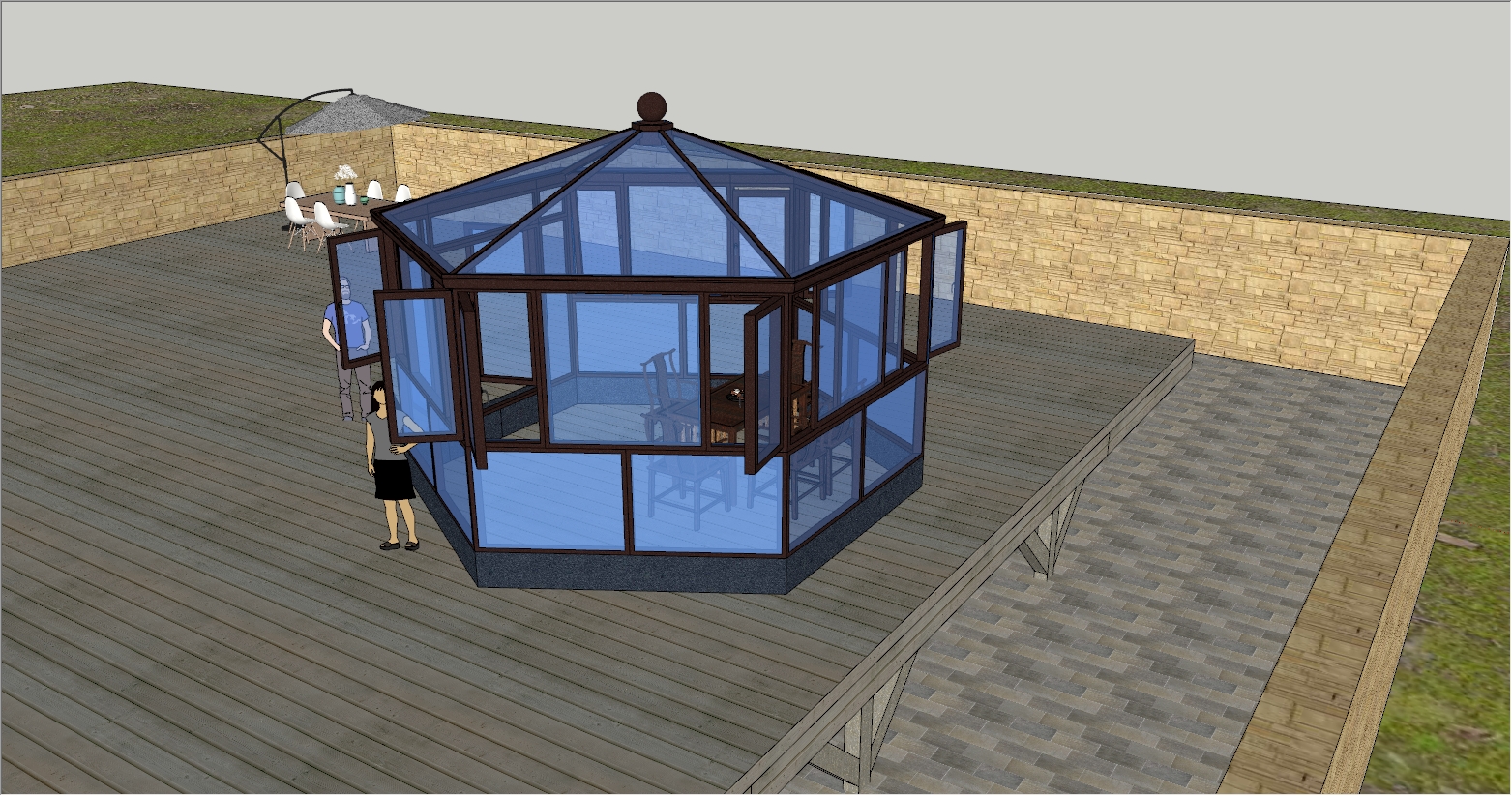 新中式风格八角形的阳光房设计效果图