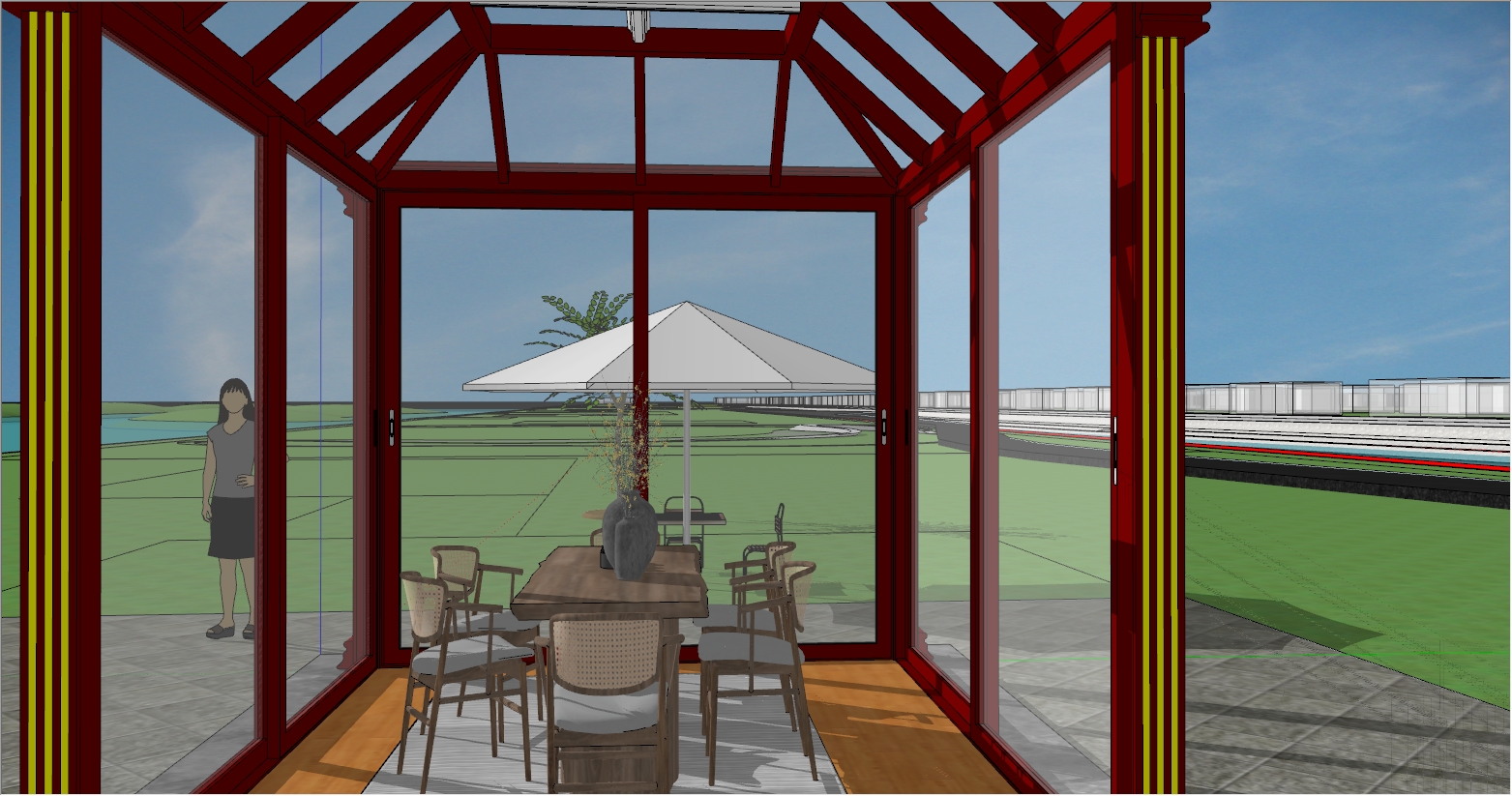 小型现代简约风格玻璃茶室阳光房设计SU效果图