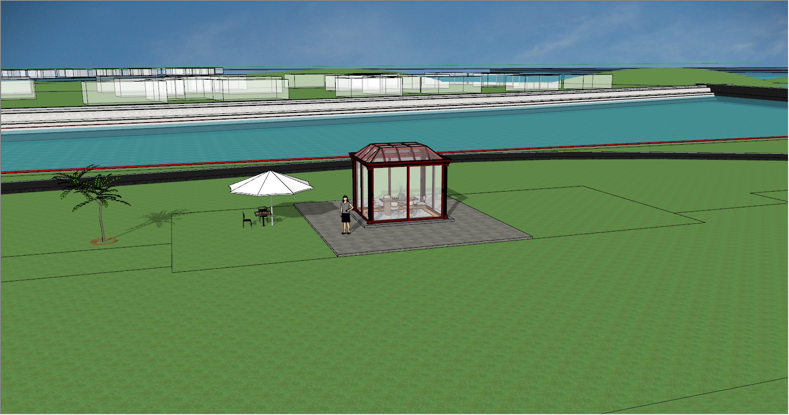 小型现代简约风格玻璃茶室阳光房设计SU效果图