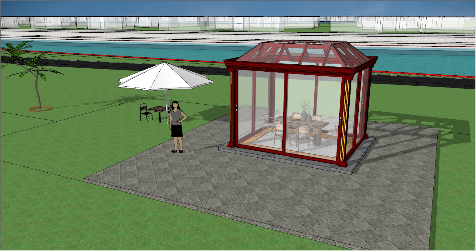 小型现代简约风格玻璃茶室阳光房设计SU效果图