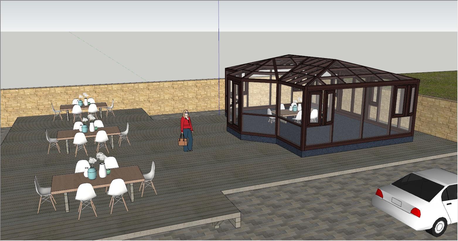 现代工业风融合欧式元素庭院阳光房设计SU效果图