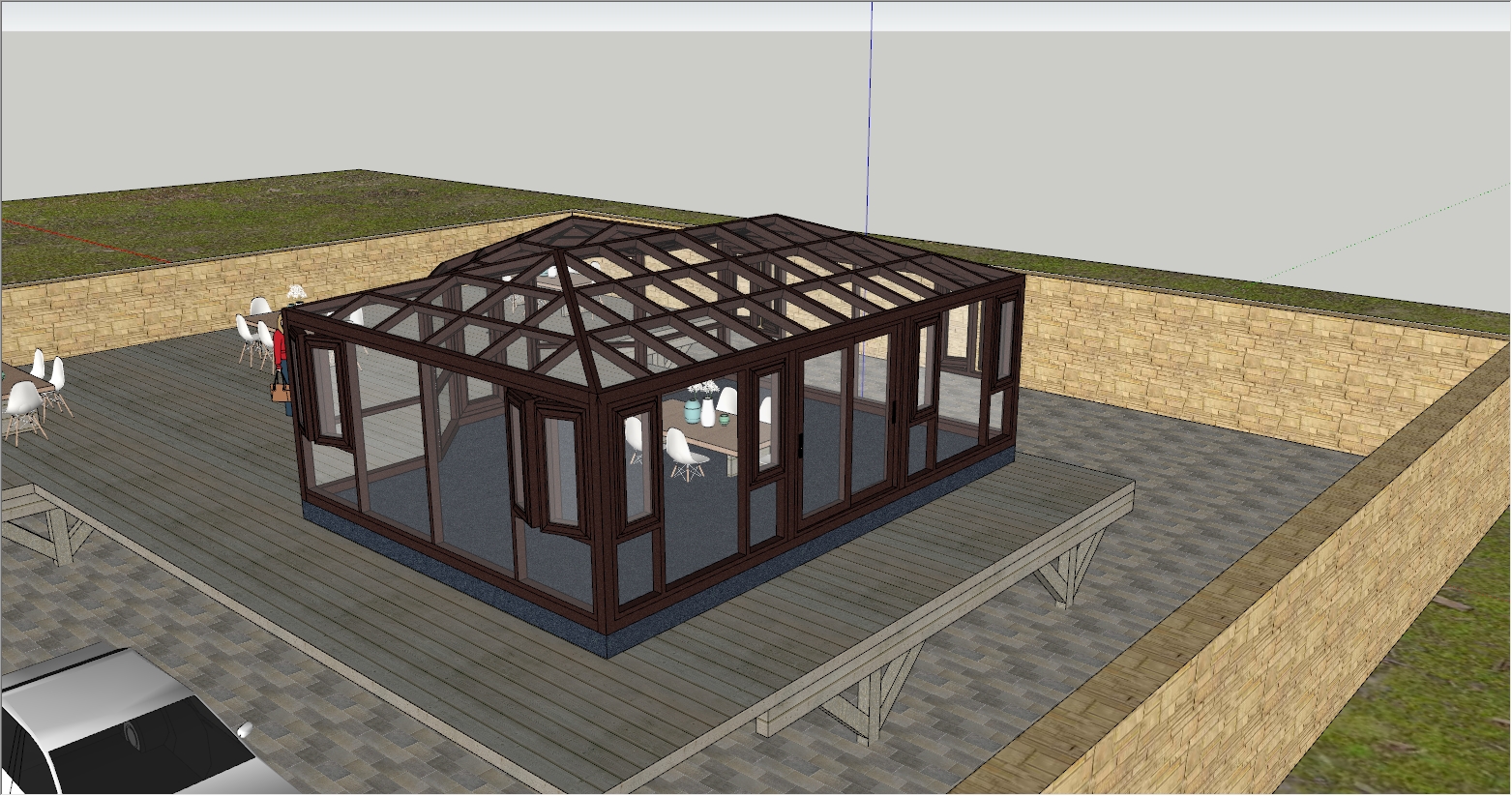 现代工业风融合欧式元素庭院阳光房设计SU效果图
