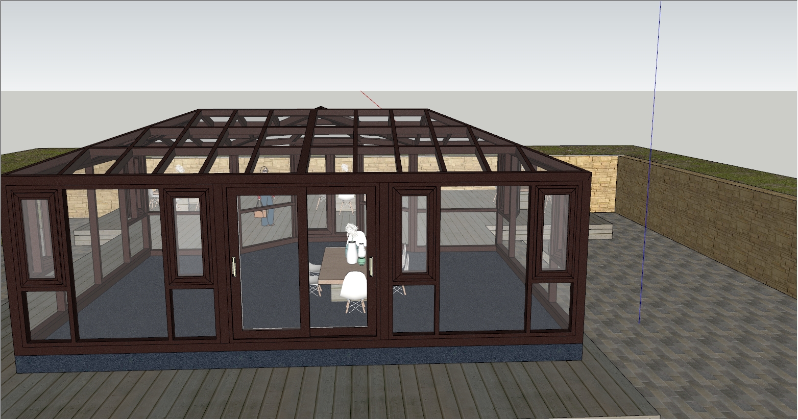 现代工业风融合欧式元素庭院阳光房设计SU效果图