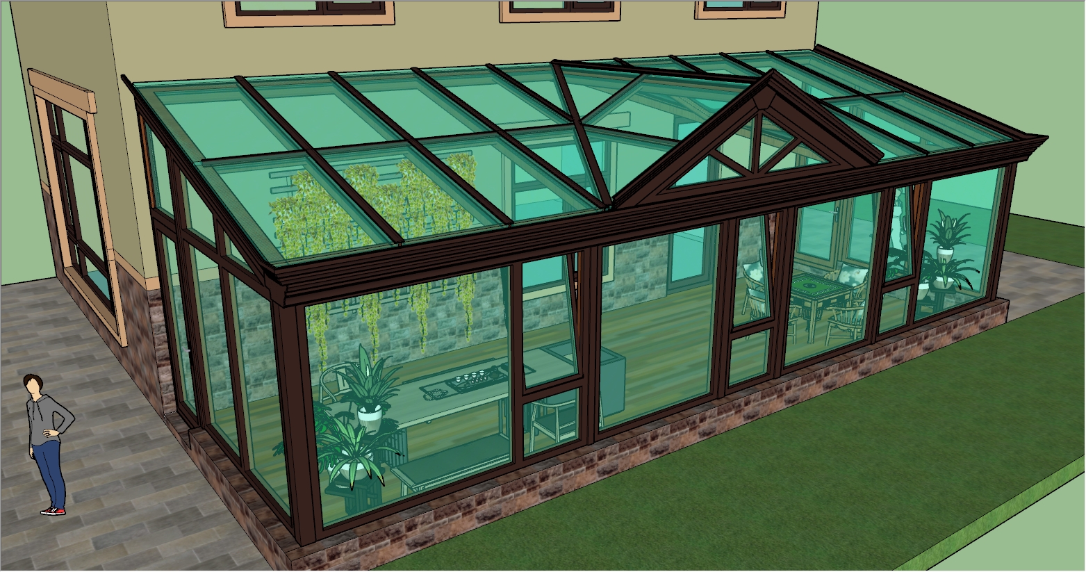 别墅后院大型阳光房SU设计效果图