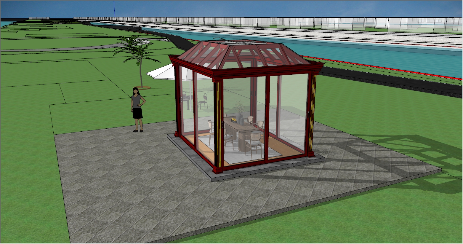 小型现代简约风格玻璃茶室阳光房设计SU效果图
