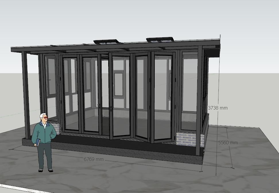 高端带电动天窗、折叠门阳光房SU设计效果图