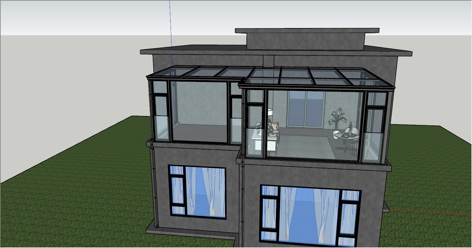 自建房现代简约风格阳光房SU设计效果图