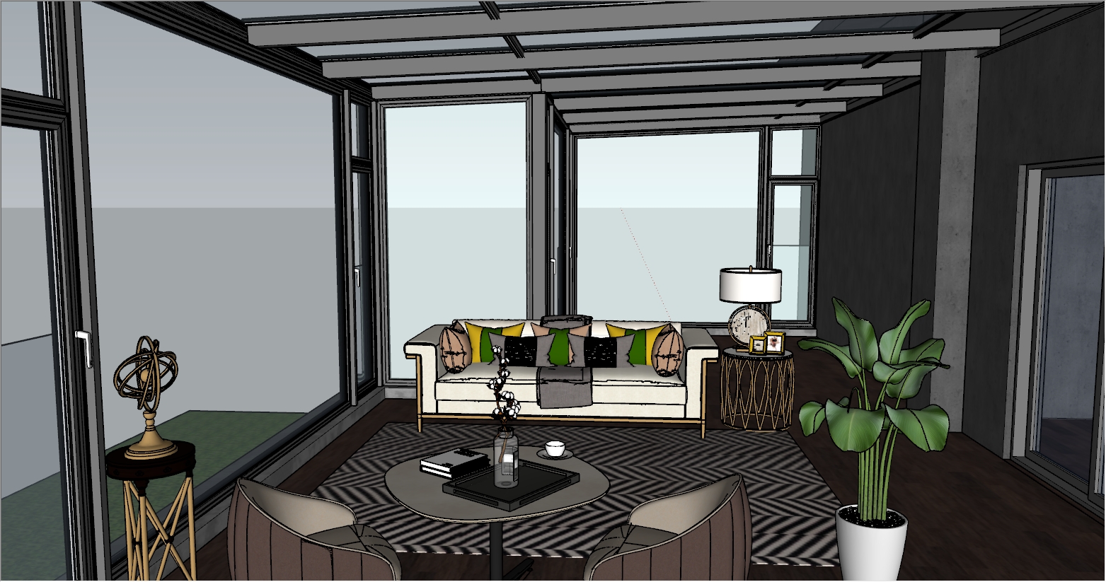 自建房现代简约风格阳光房SU设计效果图