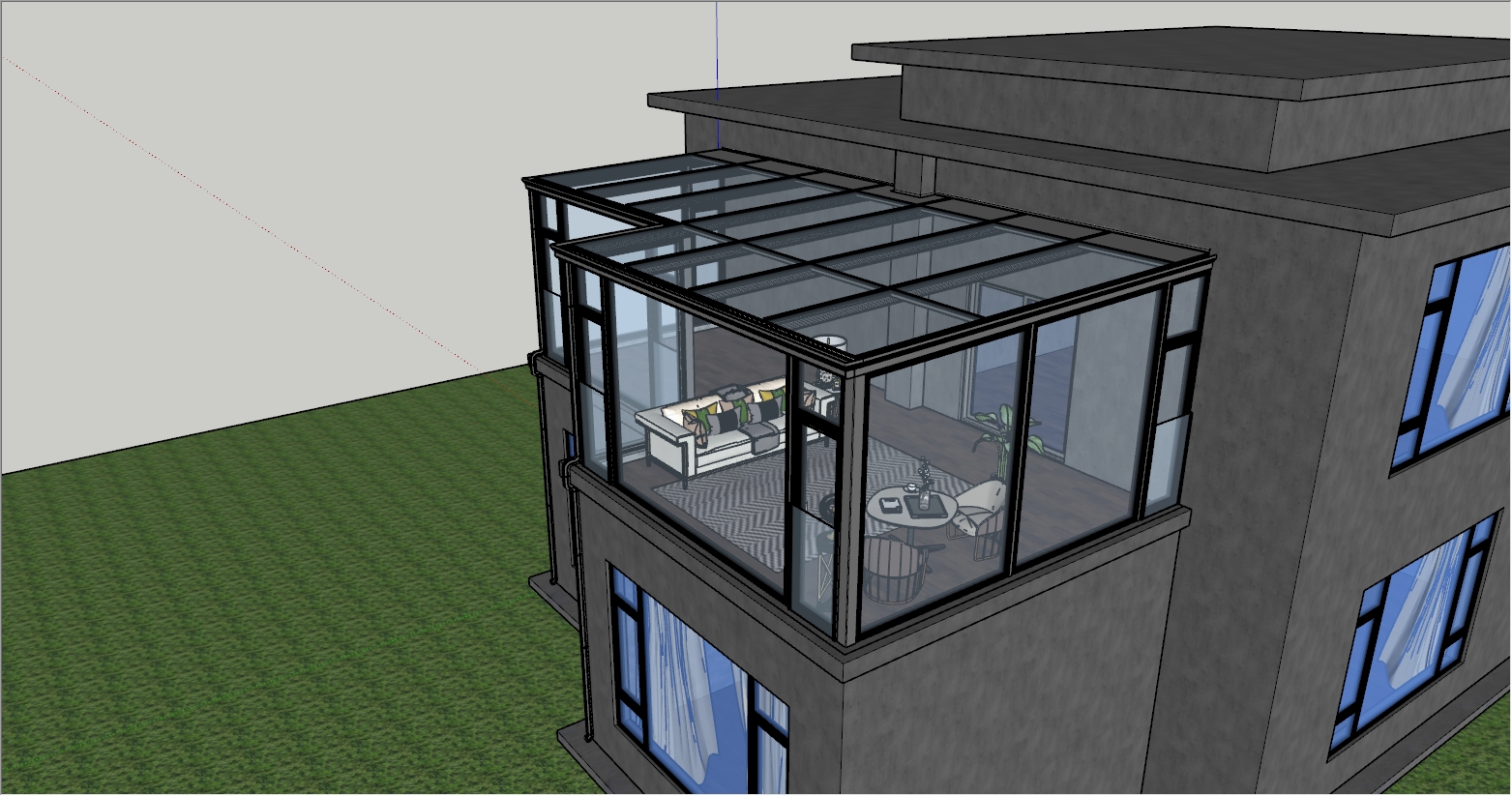 自建房现代简约风格阳光房SU设计效果图